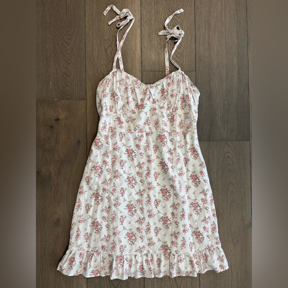 HOLLISTER Floral Mini Dress Size L sweetheart Babydoll Prairie Peasant